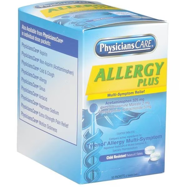 Allergy Plus Multi-Sympton Relief Tablets, Box of 50 Dose Packets, Physicianscare, Mfr#: 90091-005